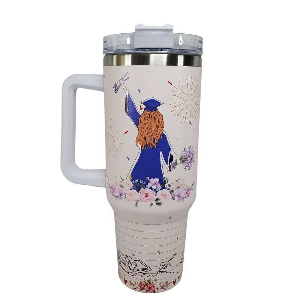 Graduation Gift Insulated Travel Tumbler With Handle 40oz Large Capacity